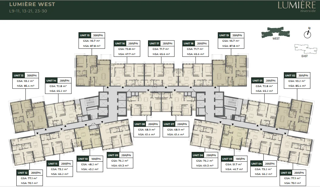 Mặt bằng tầng 09 - 10, 13 -21, 23 - 30 tòa West căn hộ Lumiere Riverside Quận 2 Mặt bằng tầng 09 - 10, 13 -21, 23 - 30 tòa West căn hộ Lumiere Riverside Quận 2